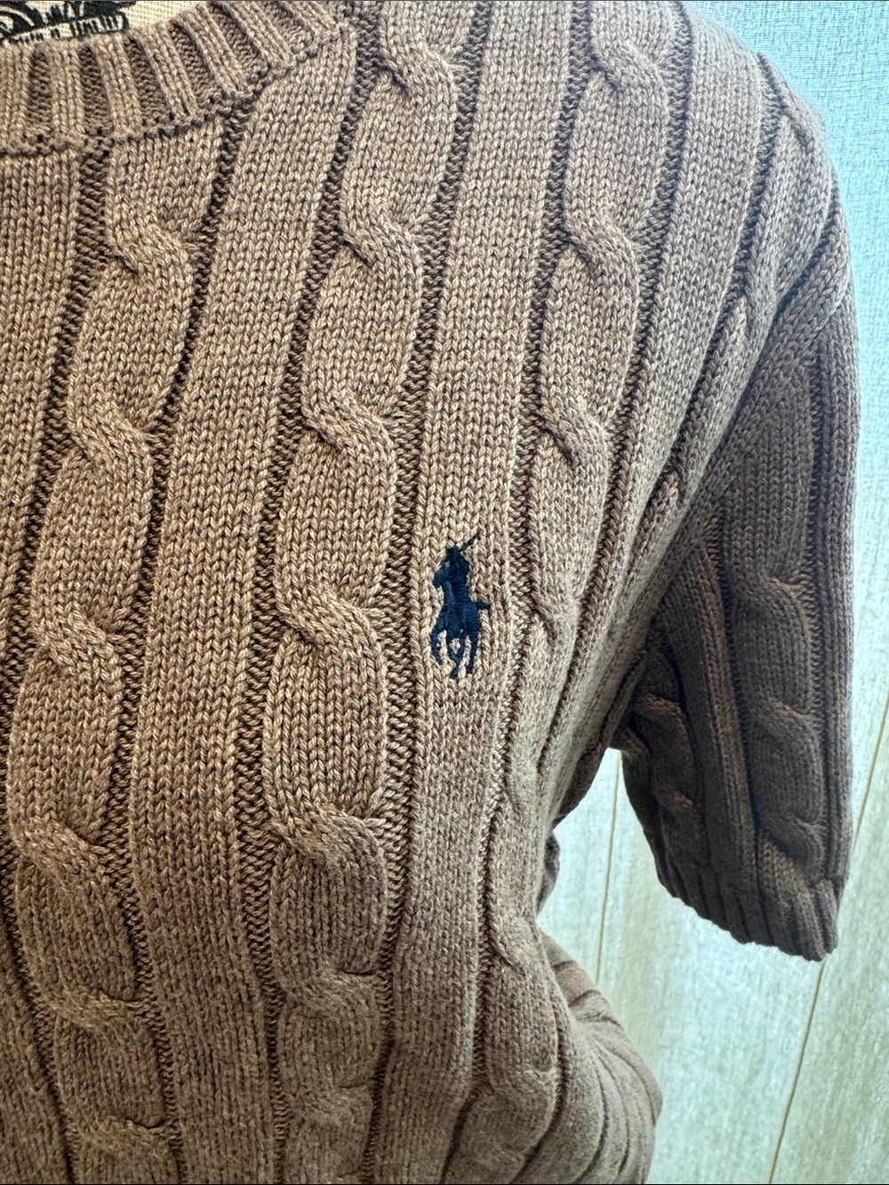 Ralph Lauren Brown Cable Knit Short Sleeve Sweater Tee - Picture 2 of 5